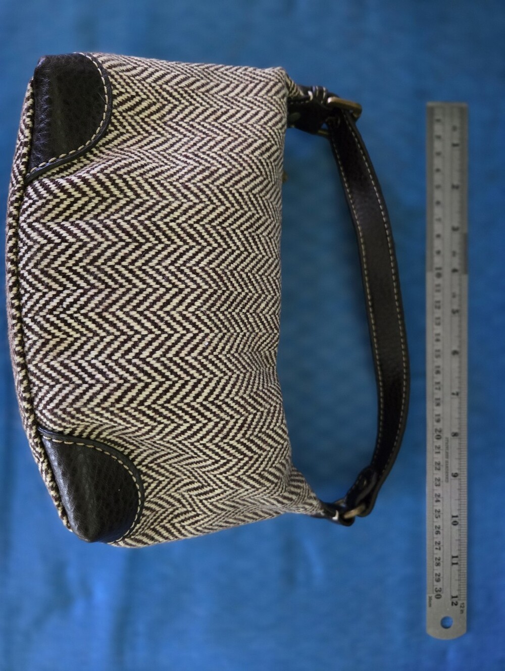 Vintage Chaps Y2K Brown Herringbone Shoulder Bag Baguette Purse